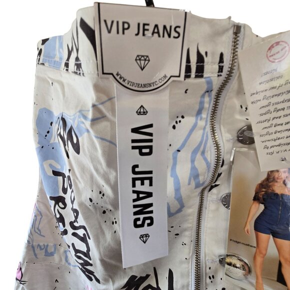 VIP Jeans Graffiti Print Romper Size 2x Women White & Multicolor Short Sleeve - Picture 4 of 12
